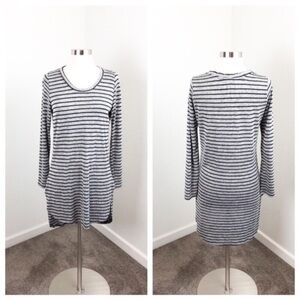 Coverstitched striped long sleeve high low dress